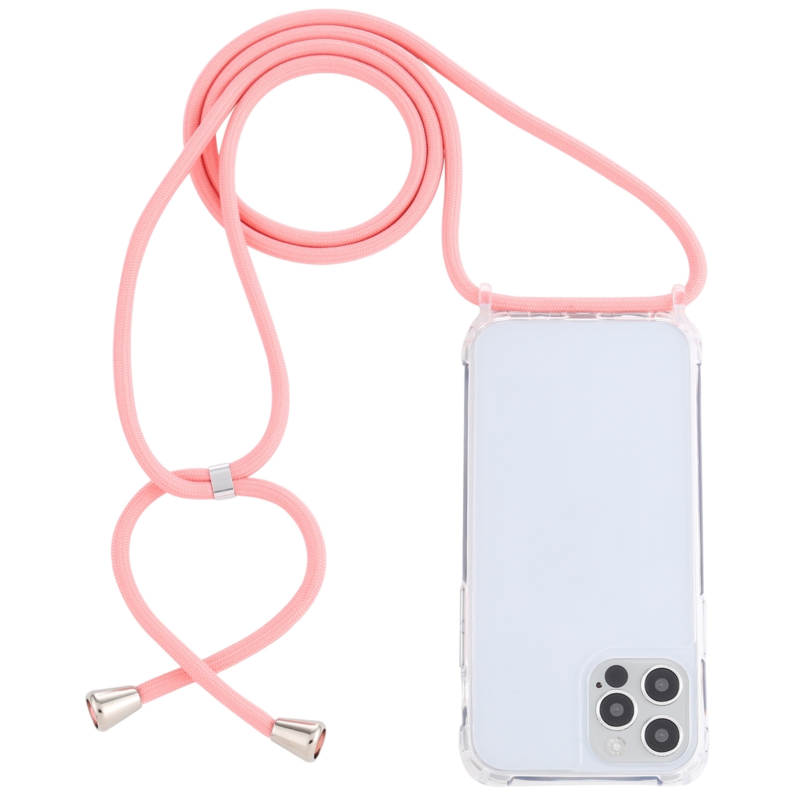 For iPhone 14 Pro Transparent Acrylic Airbag Shockproof Phone Protective Case with Lanyard(Pink) - Shopkiz.com