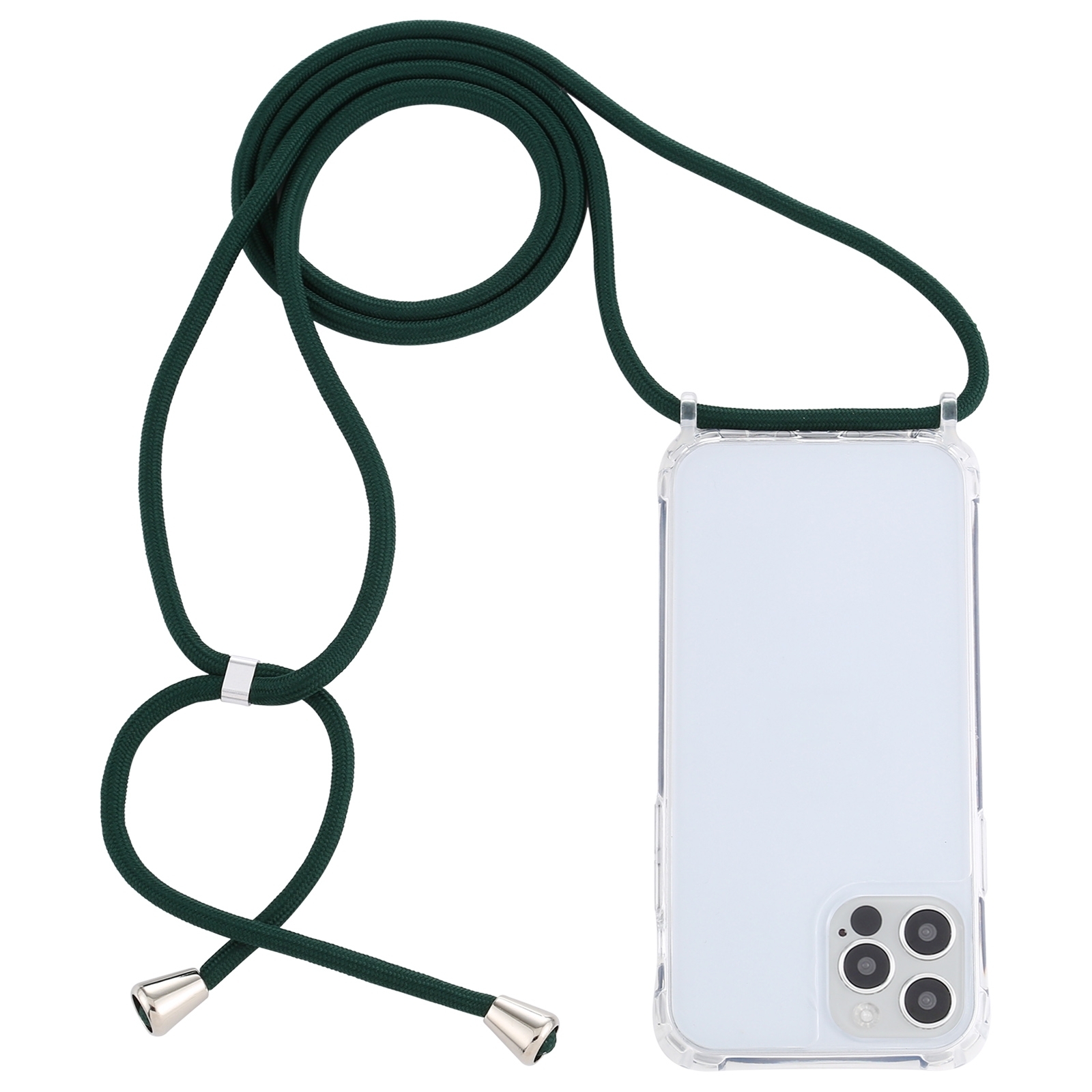 For iPhone 14 Pro Max Transparent Acrylic Airbag Shockproof Phone Protective Case with Lanyard (Dark Green) - Shopkiz.com