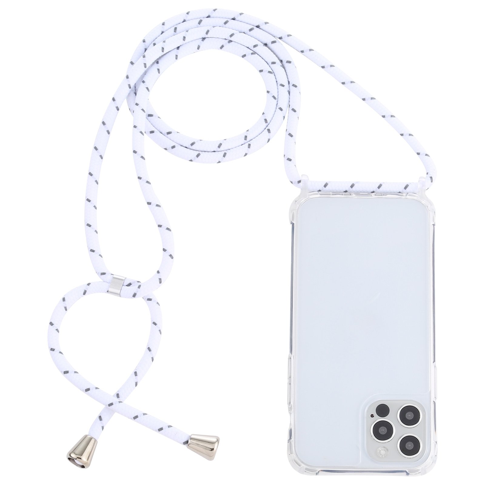 For iPhone 14 Pro Max Transparent Acrylic Airbag Shockproof Phone Protective Case with Lanyard (White Grey Rough Grain) - Shopkiz.com