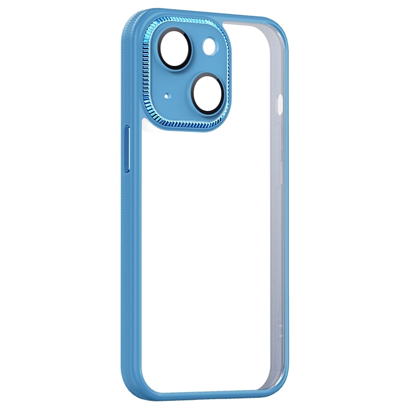 For iPhone 14 Plus Shockproof Metal + Acrylic + TPU Phone Case (Light Blue) - Shopkiz.com