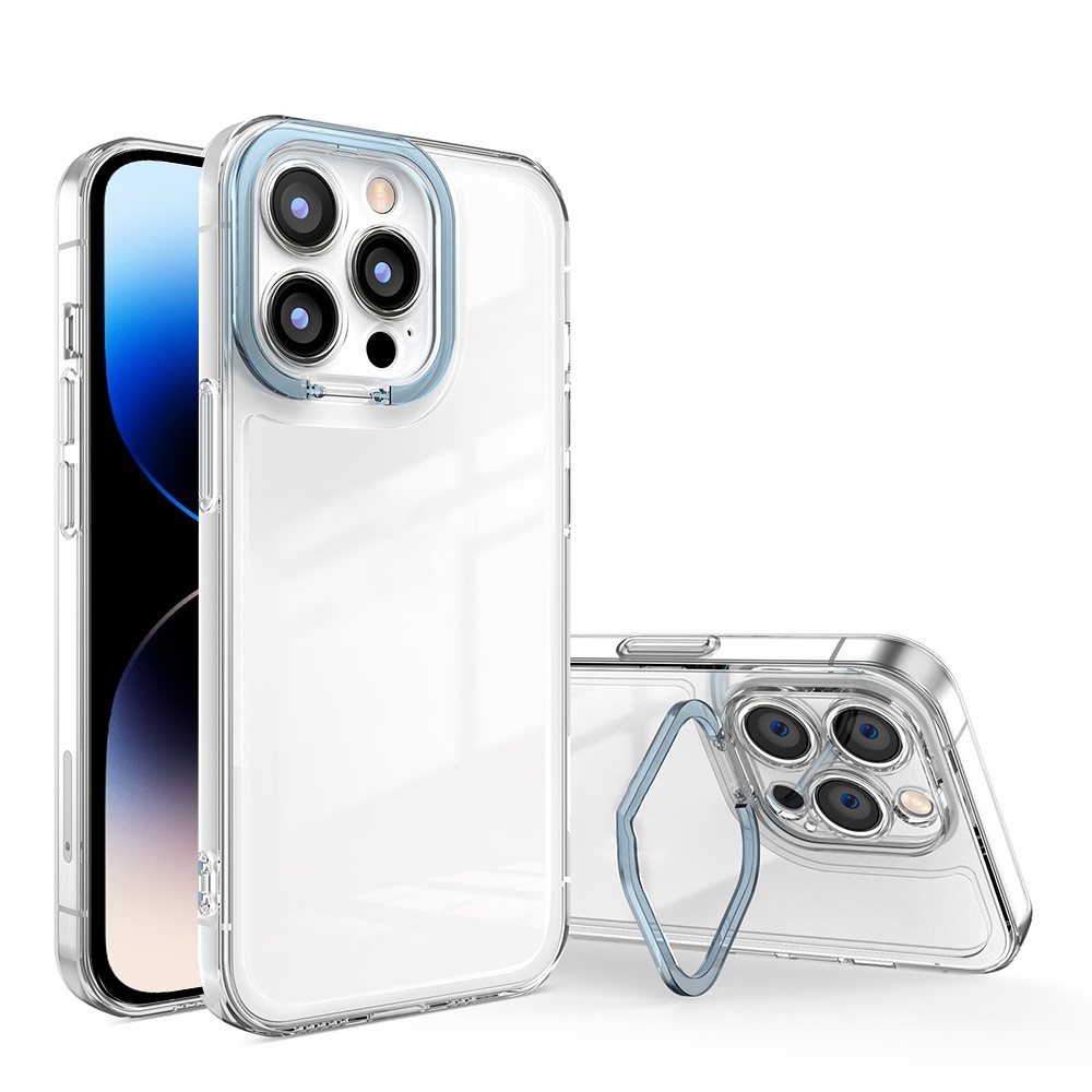 For iPhone 14 Pro Transparent Invisible Bracket Shockproof Phone Case(Blue) - Shopkiz.com
