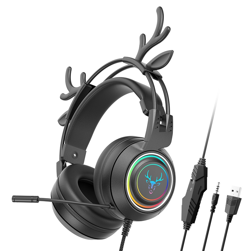 SOYTO SY-G25 Antlers RGB HD Microphone 3D Space Sound Wired Gaming Headset(Black) - Shopkiz.com