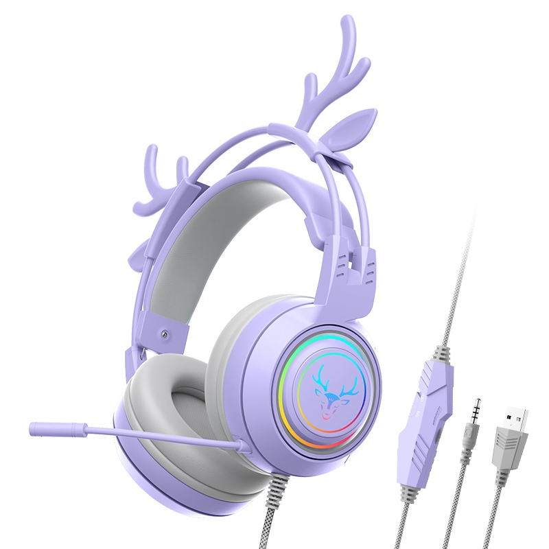 SOYTO SY-G25 Antlers RGB HD Microphone 3D Space Sound Wired Gaming Headset(Purple) - Shopkiz.com
