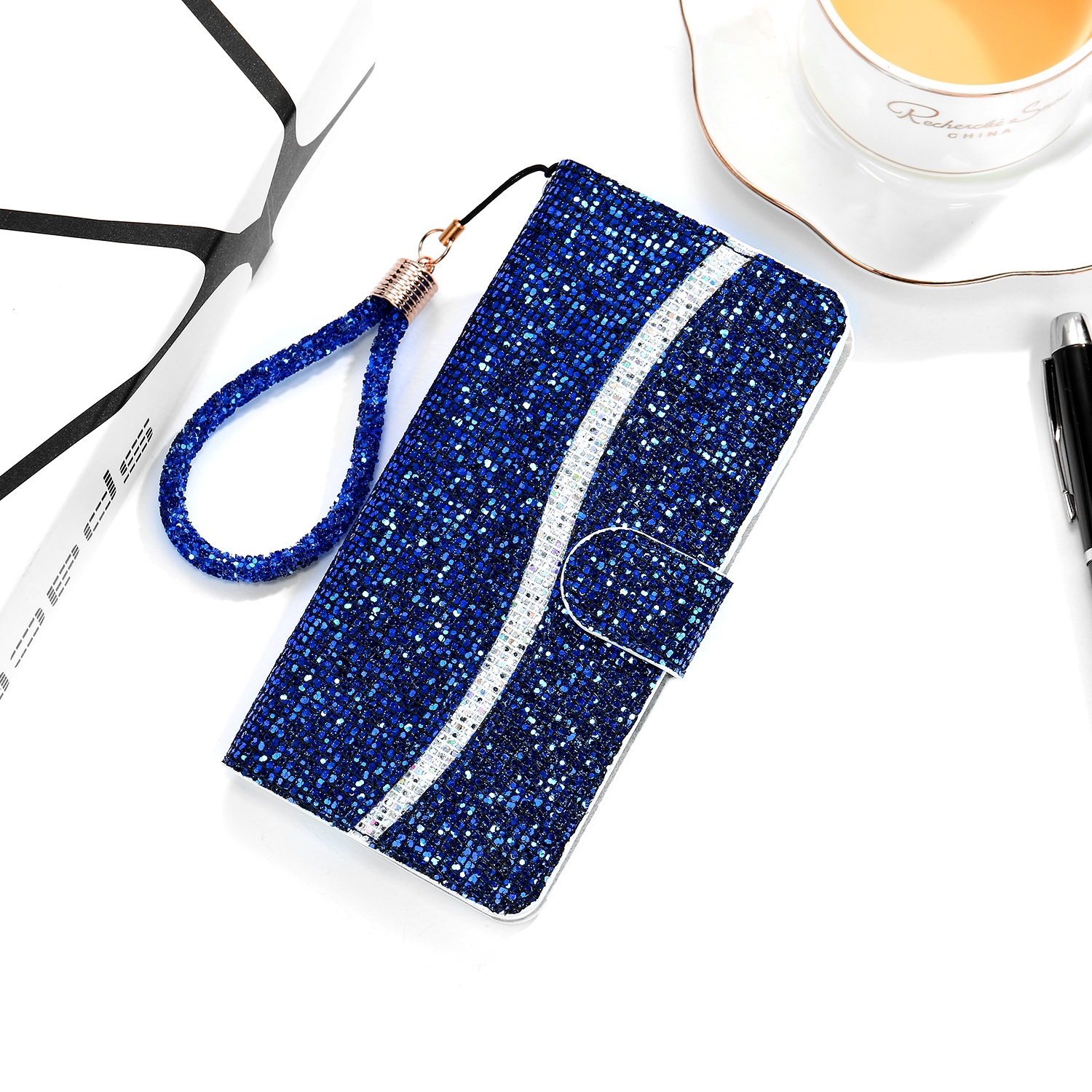 For iPhone 14 Glitter Powder Horizontal Flip Leather Phone Case (Blue) - Shopkiz.com