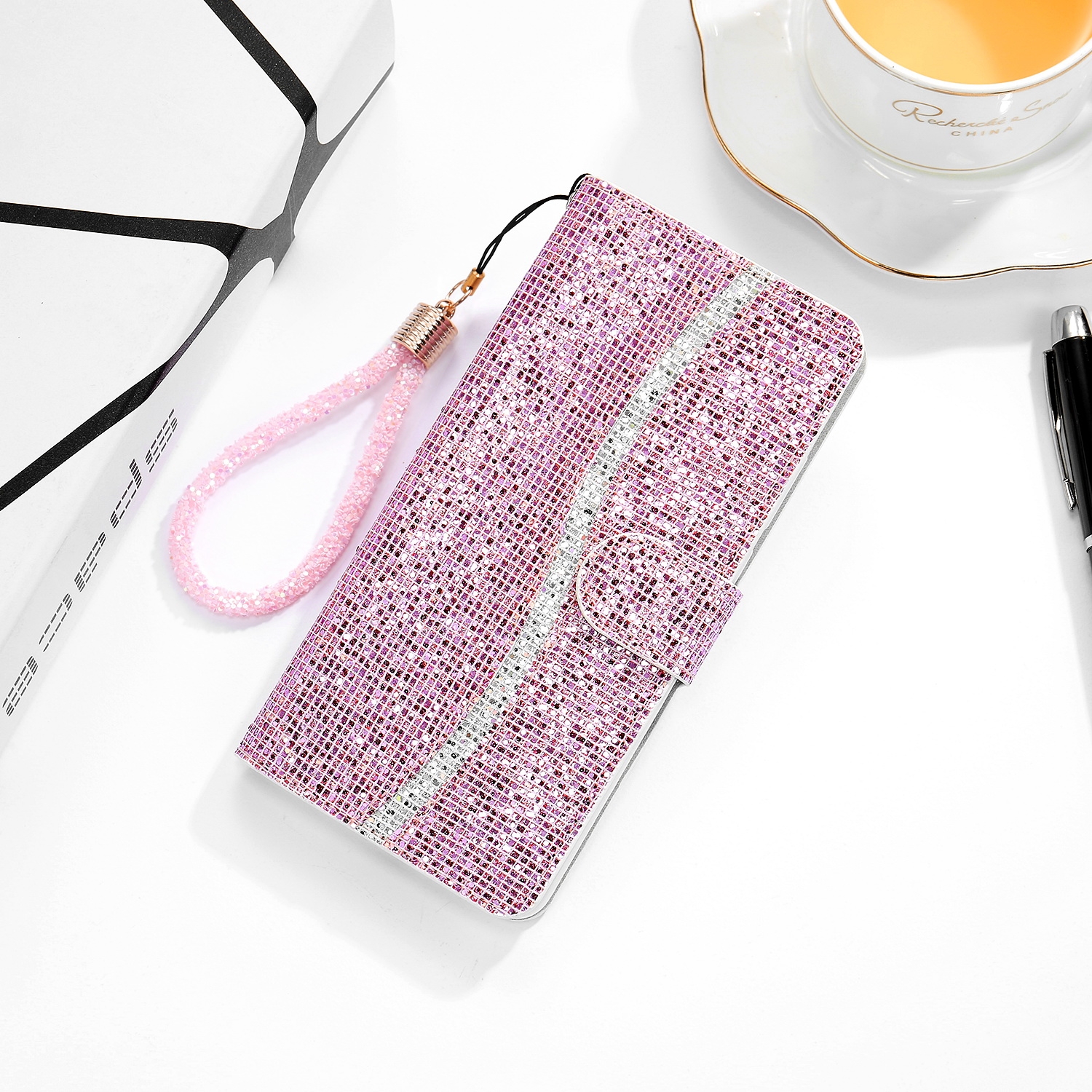 For iPhone 14 Glitter Powder Horizontal Flip Leather Phone Case (Pink) - Shopkiz.com