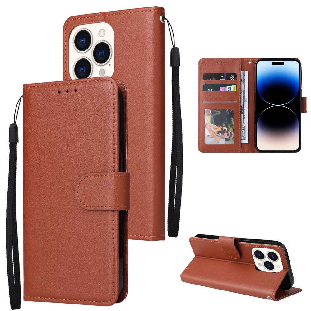 For iPhone 14 Pro Multifunctional Horizontal Flip Leather Case with Three Card Slot(Brown) - Shopkiz.com