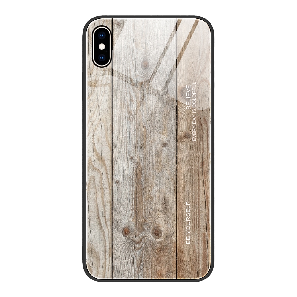 For iPhone XS Max Wood Grain Glass Protective Case(Grey) - Shopkiz.com