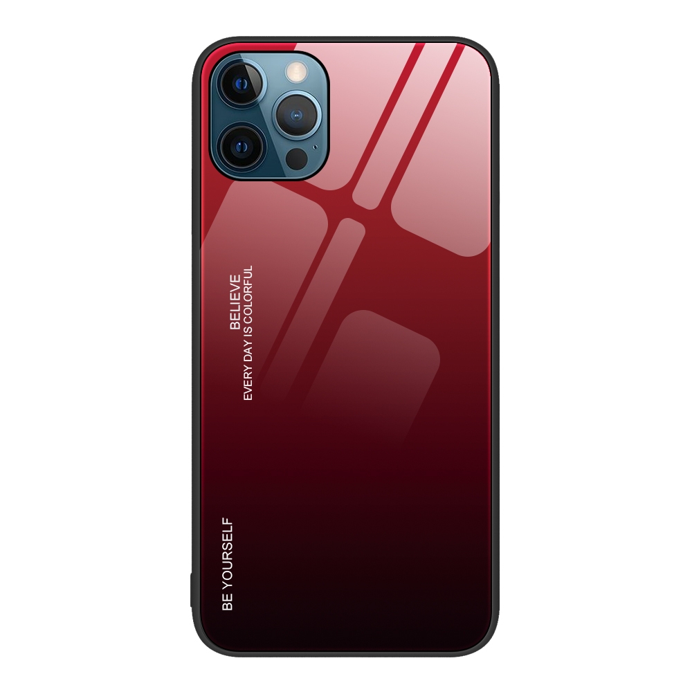 For iPhone 12 Pro Max Gradient Color Glass Case(Red Black) - Shopkiz.com