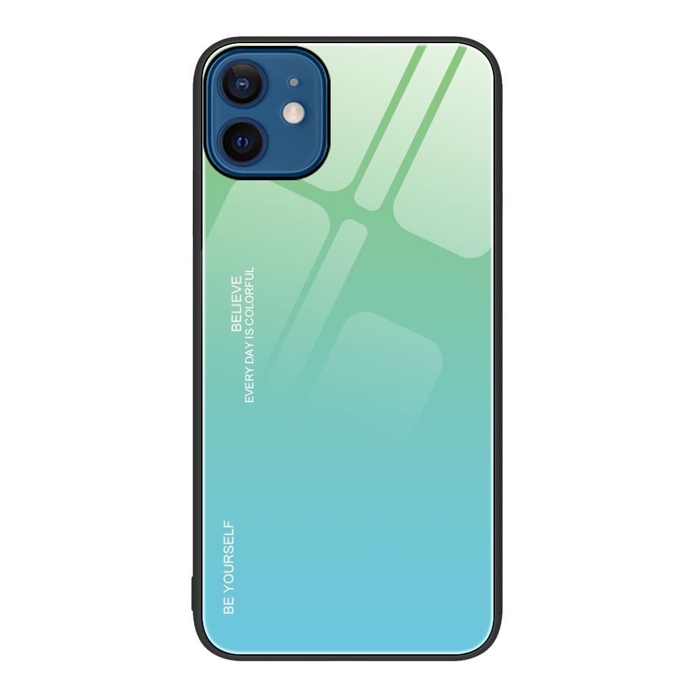 For iPhone 12 Gradient Color Glass Case(Green Cyan) - Shopkiz.com