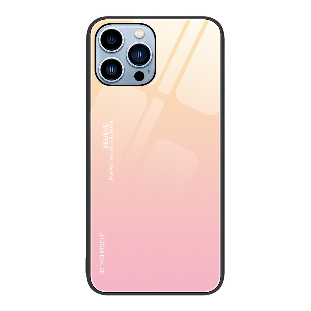 For iPhone 13 Pro Max Gradient Color Glass Case (Yellow Pink) - Shopkiz.com