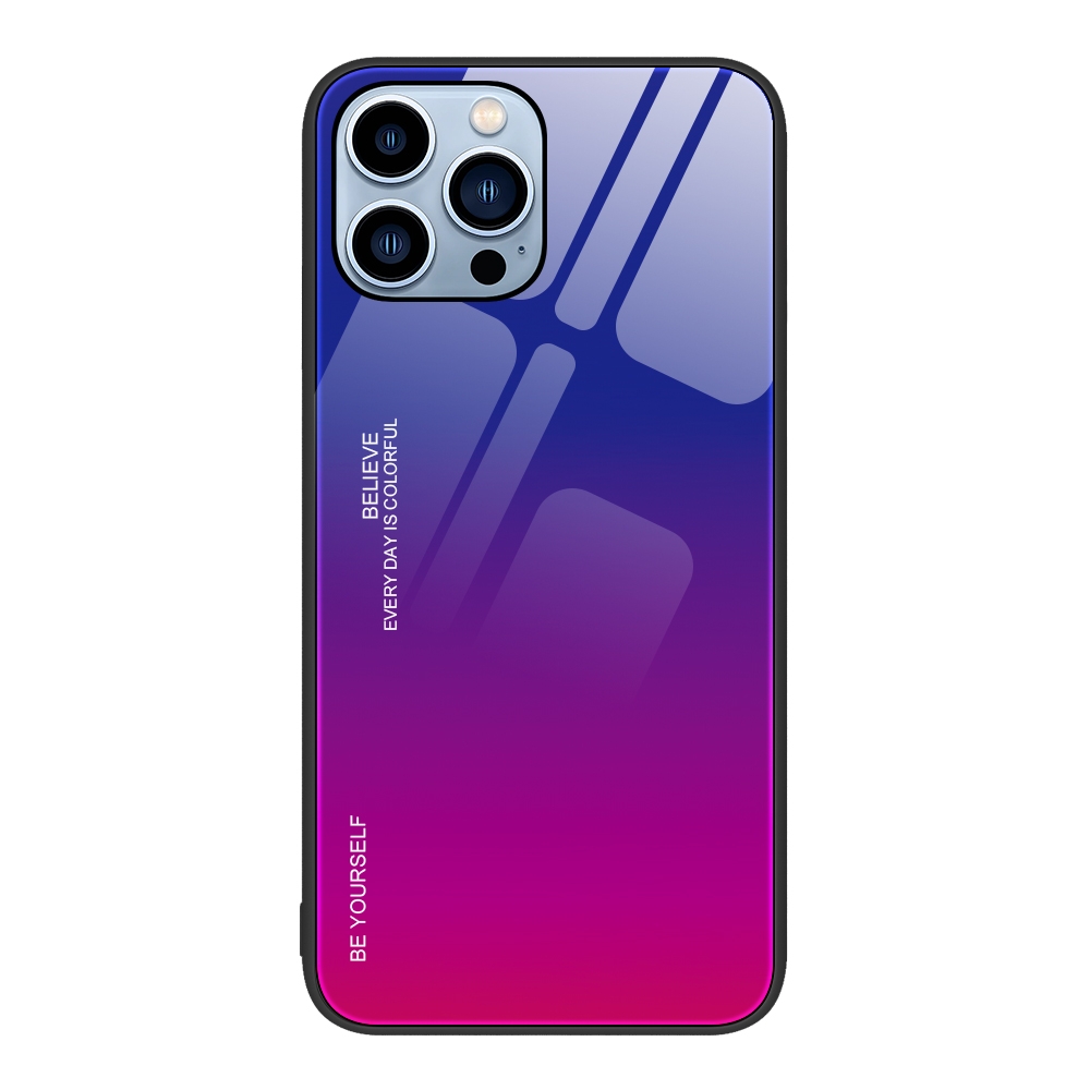 For iPhone 13 Pro Max Gradient Color Glass Case (Purple Red) - Shopkiz.com