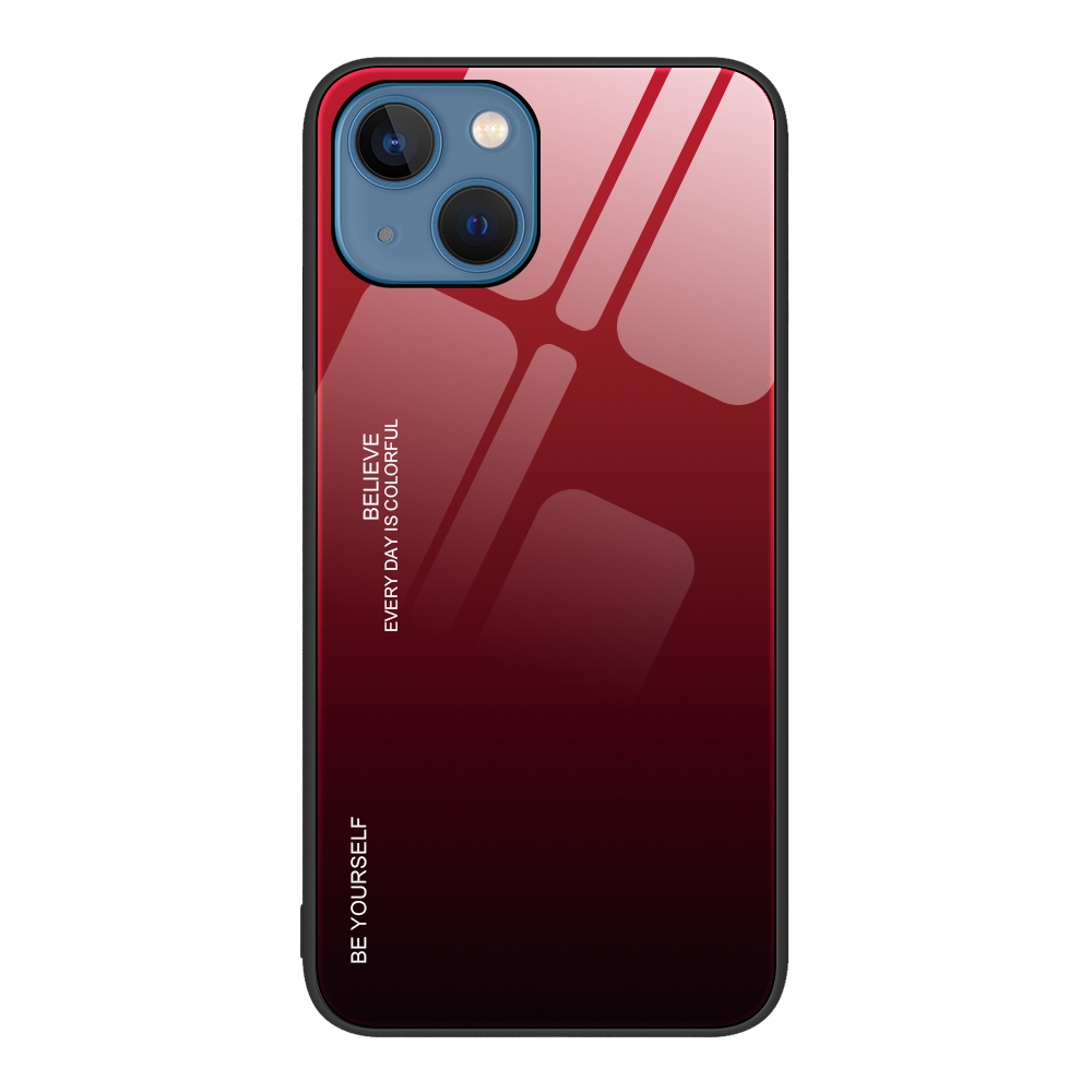 For iPhone 13 Gradient Color Glass Case(Red Black) - Shopkiz.com