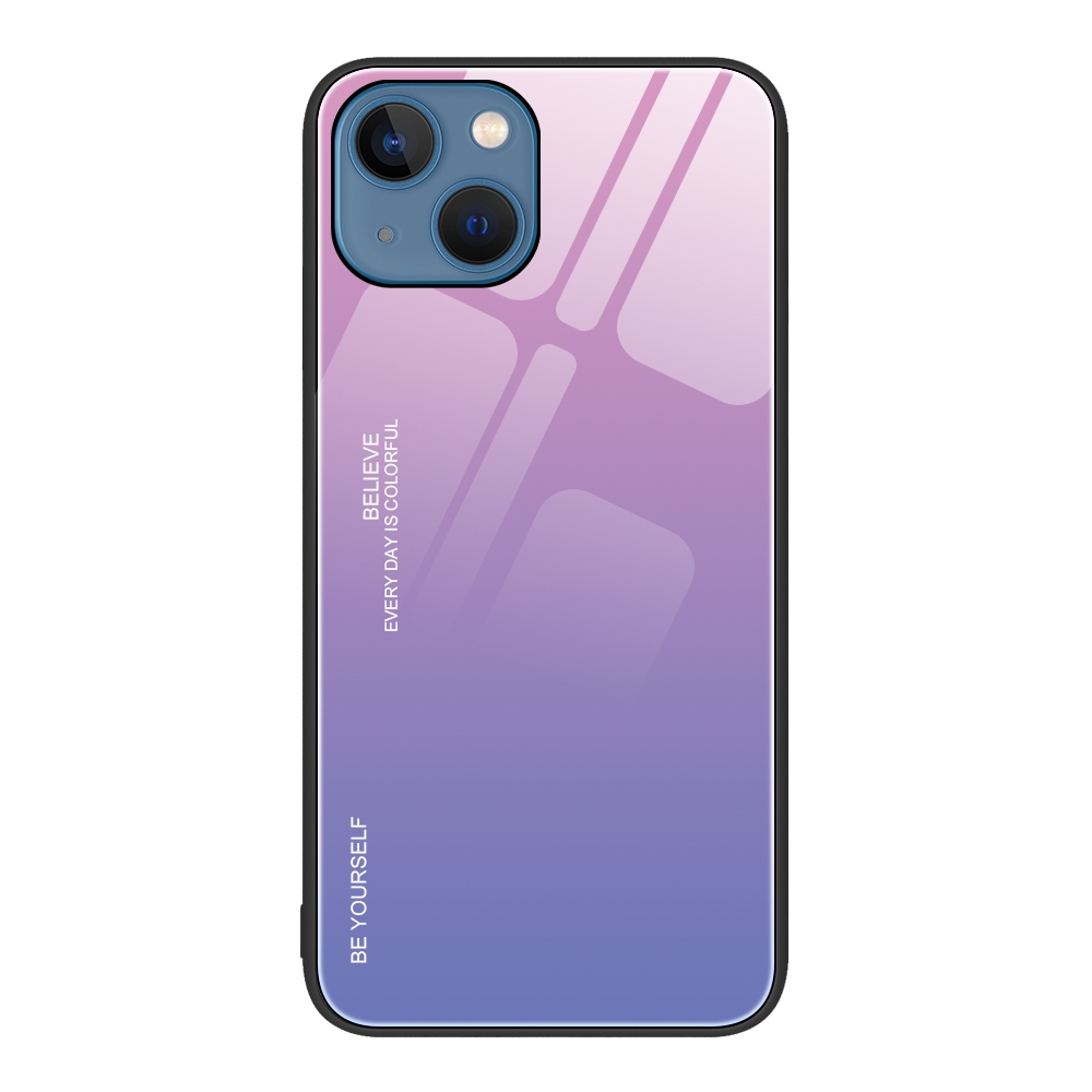 For iPhone 14 Plus Gradient Color Glass Case (Pink Purple) - Shopkiz.com