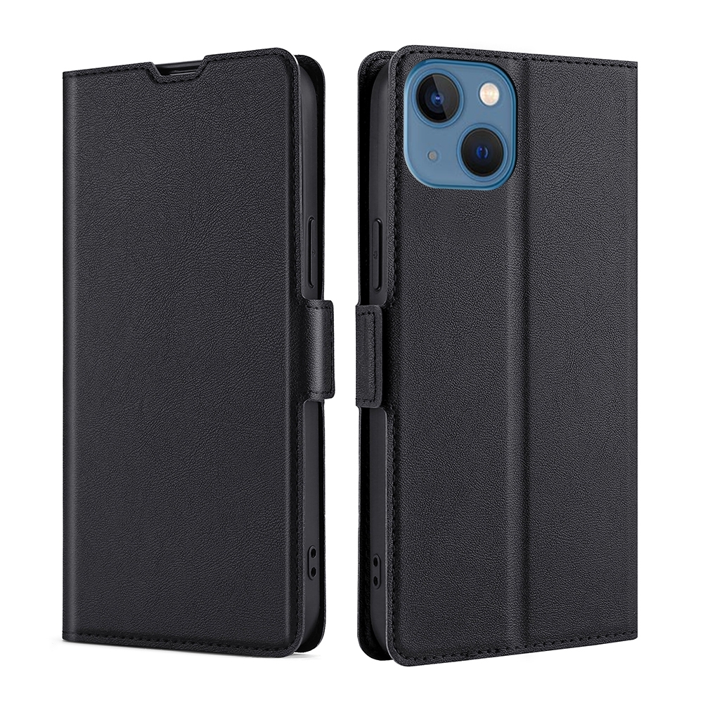 For iPhone 14 Ultra-thin Voltage Side Buckle Leather Phone Case (Black) - Shopkiz.com