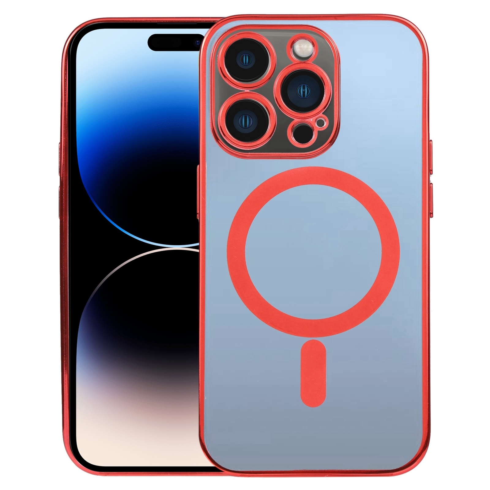 For iPhone 14 Pro Max MagSafe Electroplating Straight TPU Phone Case (Red) - Shopkiz.com