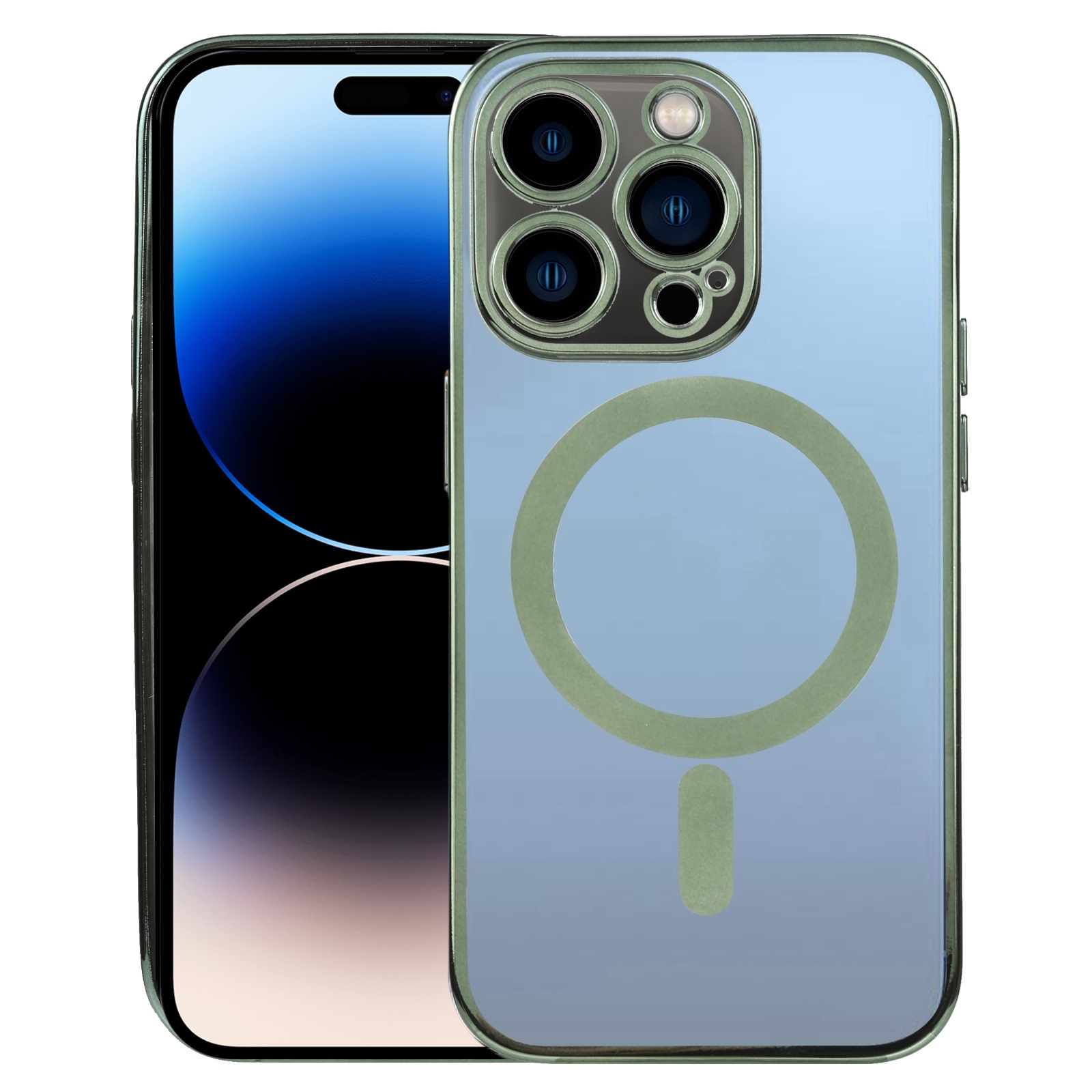 For iPhone 14 Pro Max MagSafe Electroplating Straight TPU Phone Case (Dark Green) - Shopkiz.com