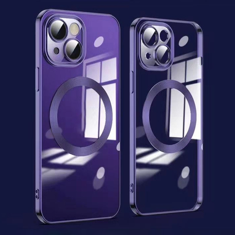 For iPhone 14 Plus Lens Protector MagSafe Electroplated Phone Case (Deep Purple) - Shopkiz.com