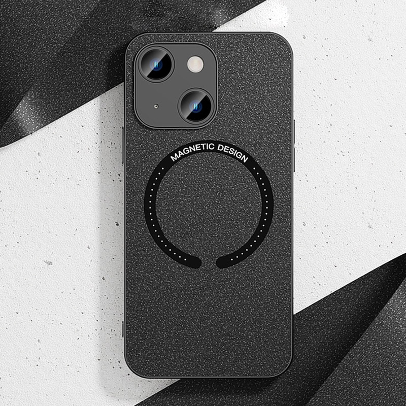 For iPhone 14 Leather Electroplated Magsafe Case (Black) - Shopkiz.com