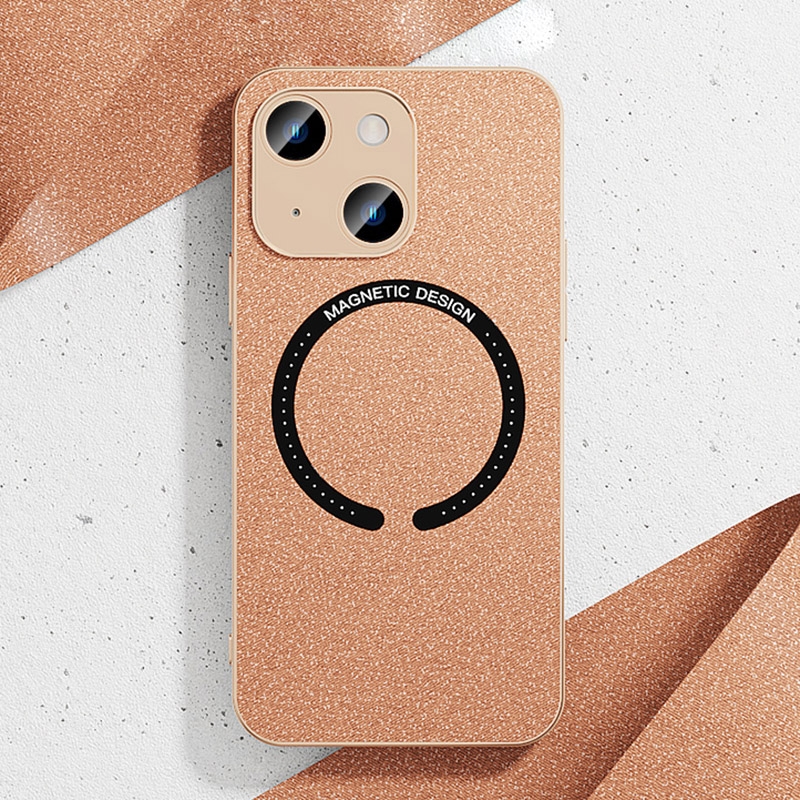 For iPhone 13 Leather Electroplated Magsafe Case(Gold) - Shopkiz.com