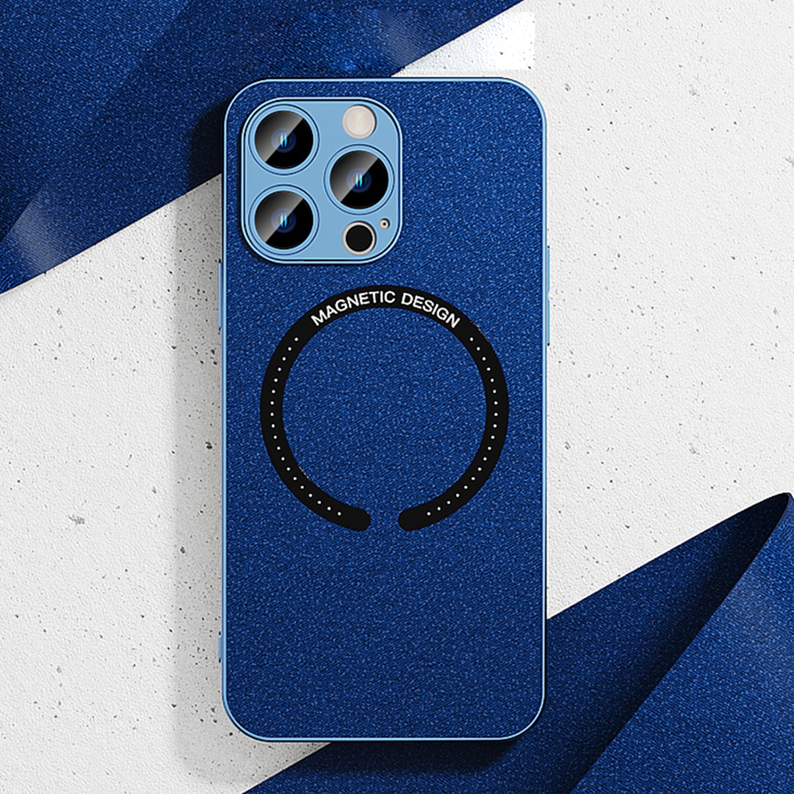 For iPhone 13 Pro Max Leather Electroplated Magsafe Case (Navy Blue) - Shopkiz.com