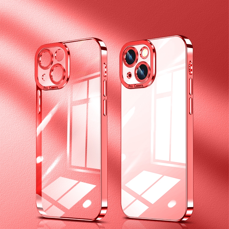 For iPhone 14 Crystal Plated High Transparency Phone Case (Ruby Red) - Shopkiz.com