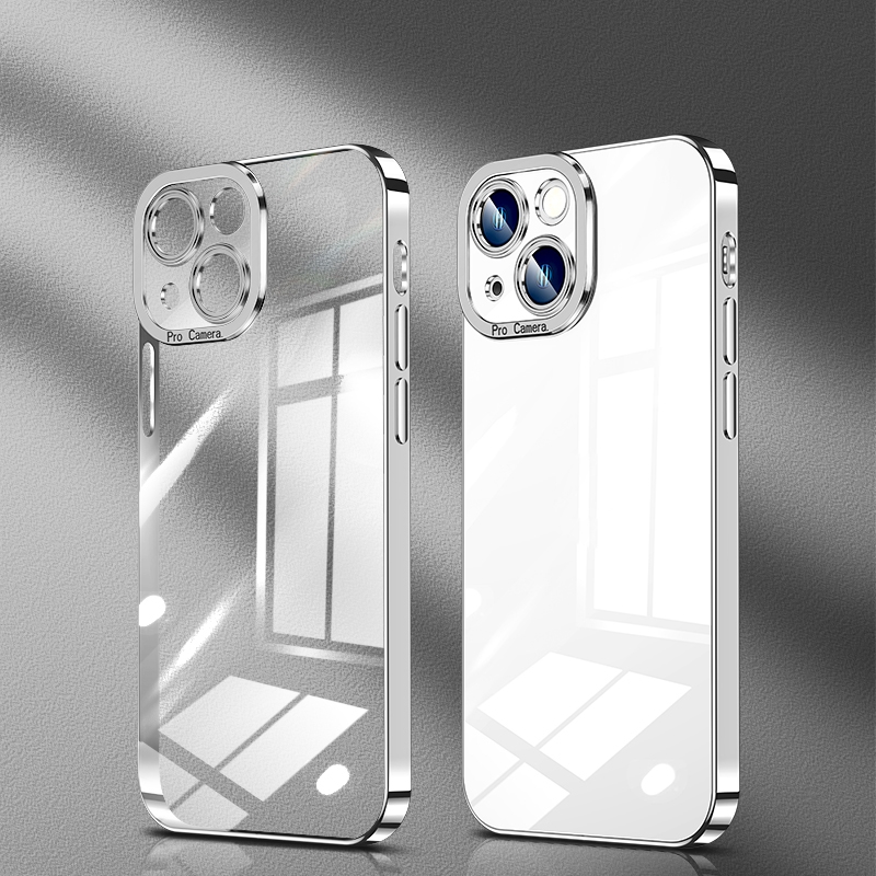 For iPhone 14 Plus Crystal Plated High Transparency Phone Case (Silver White) - Shopkiz.com