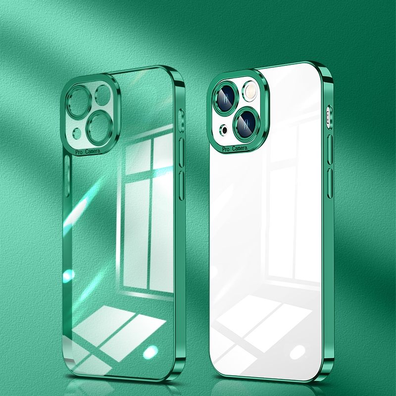 For iPhone 14 Pro Max Crystal Plated High Transparency Phone Case (Grass Green) - Shopkiz.com