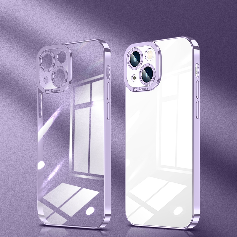 For iPhone 14 Pro Max Crystal Plated High Transparency Phone Case (Light Purple) - Shopkiz.com