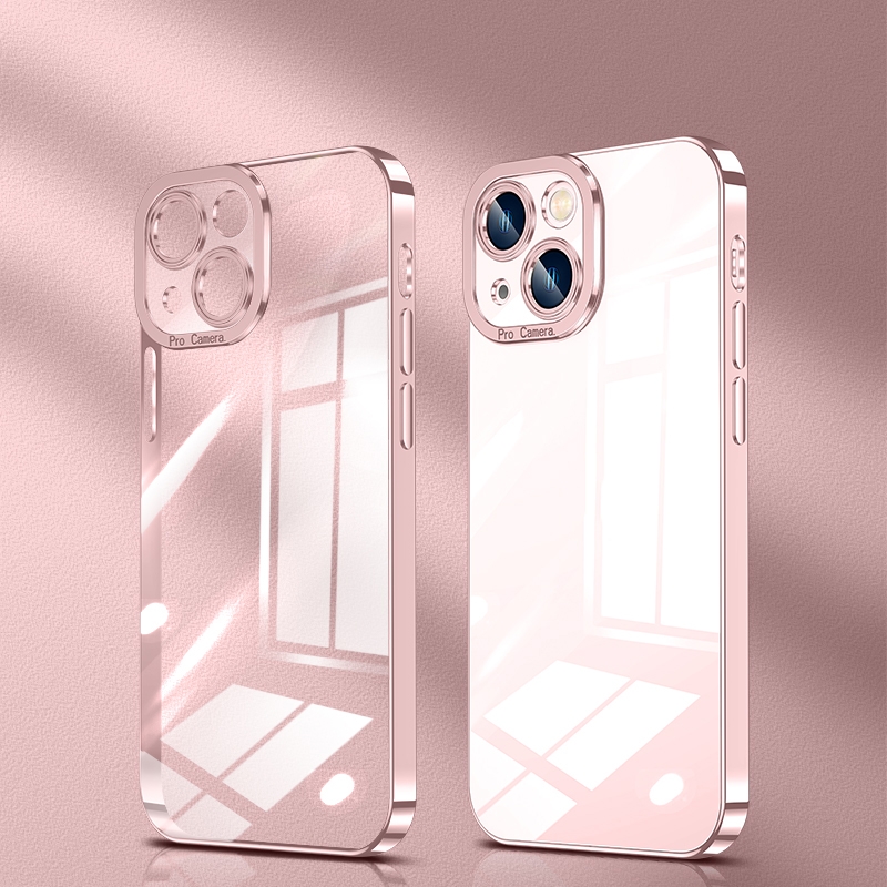For iPhone 14 Pro Max Crystal Plated High Transparency Phone Case (Rose Gold) - Shopkiz.com