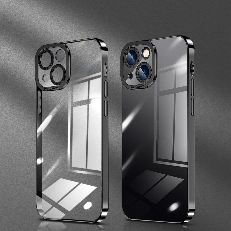 For iPhone 13 Pro Crystal Plated High Transparency Phone Case (Black) - Shopkiz.com