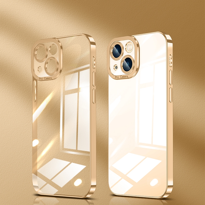For iPhone 12 Pro Max Crystal Plated High Transparency Phone Case(Gold) - Shopkiz.com