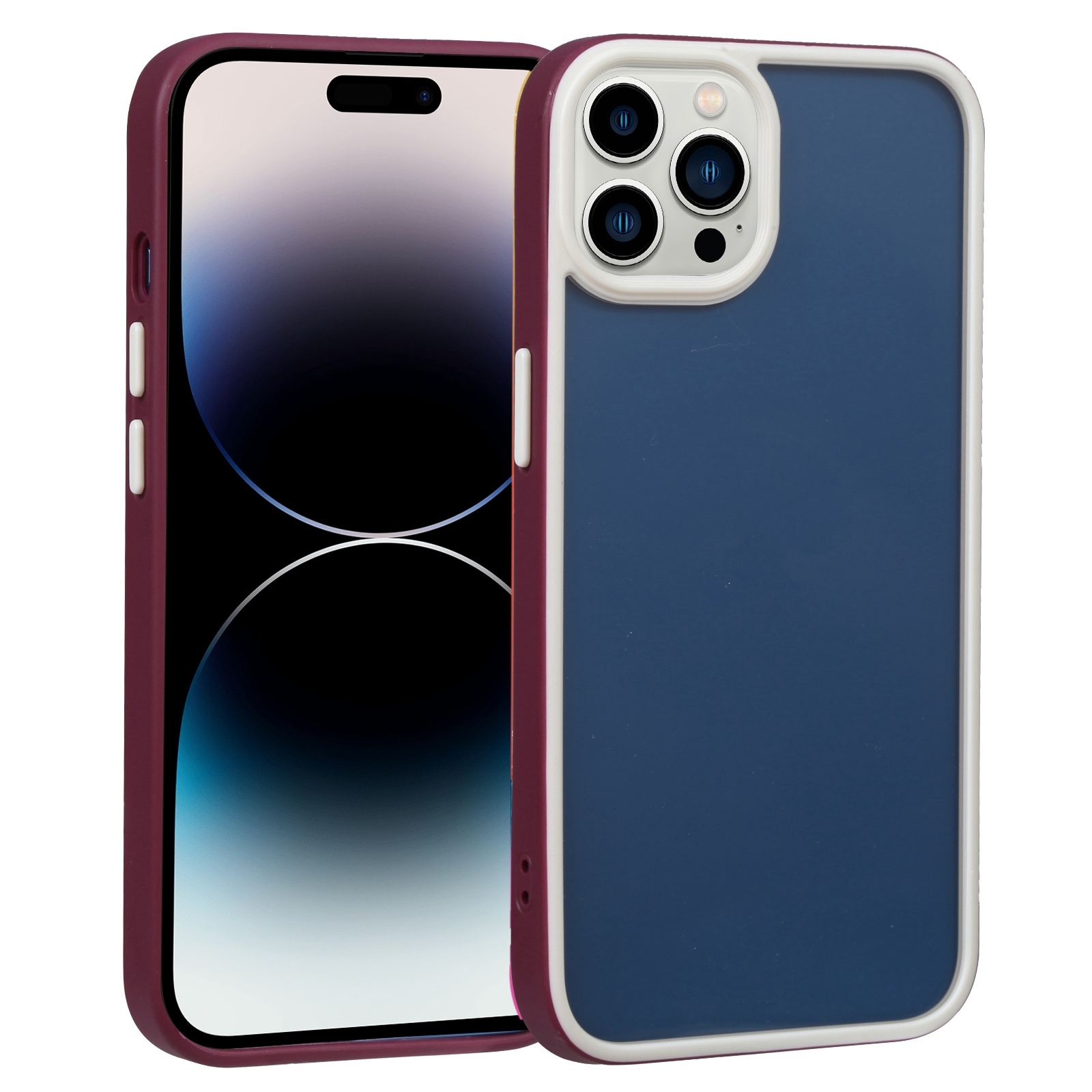 For iPhone 14 Pro Two-color Shield TPU + PC Phone Case(Wine Red) - Shopkiz.com