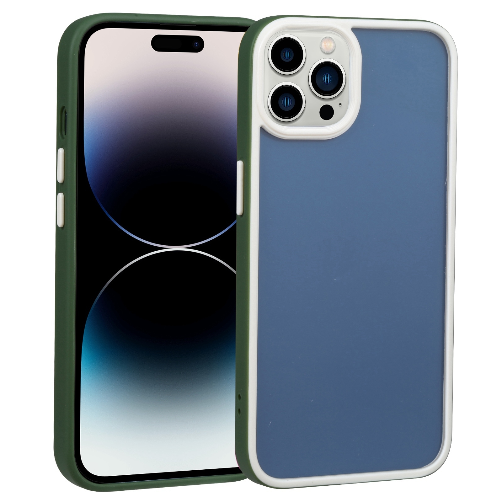 For iPhone 14 Pro Max Two-color Shield TPU + PC Phone Case (Dark Green) - Shopkiz.com