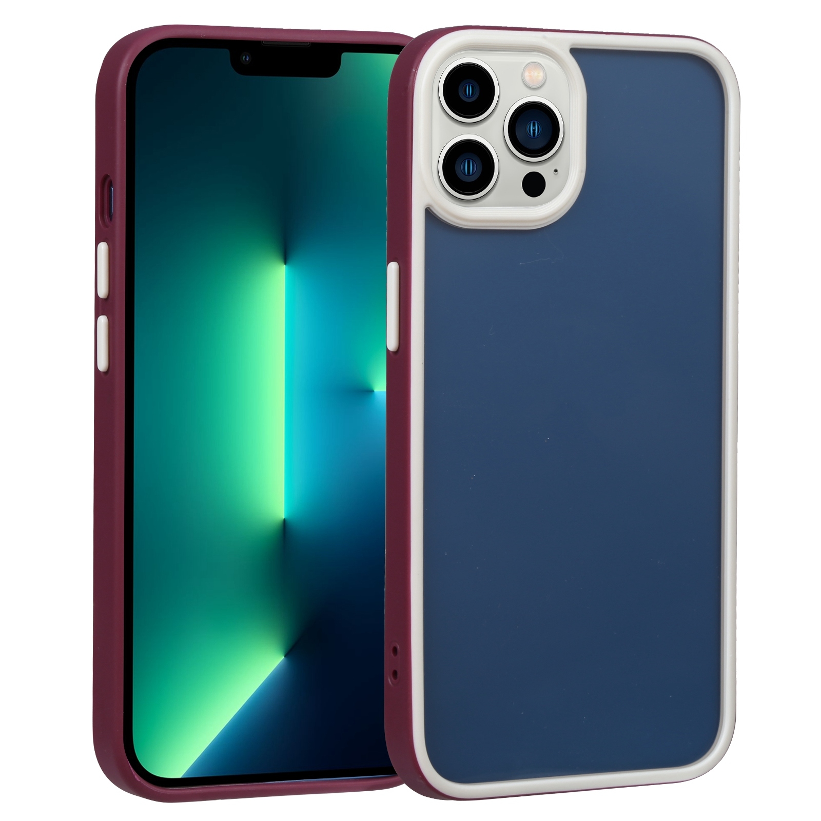 For iPhone 13 Pro Max Two-color Shield TPU + PC Phone Case (Wine Red) - Shopkiz.com
