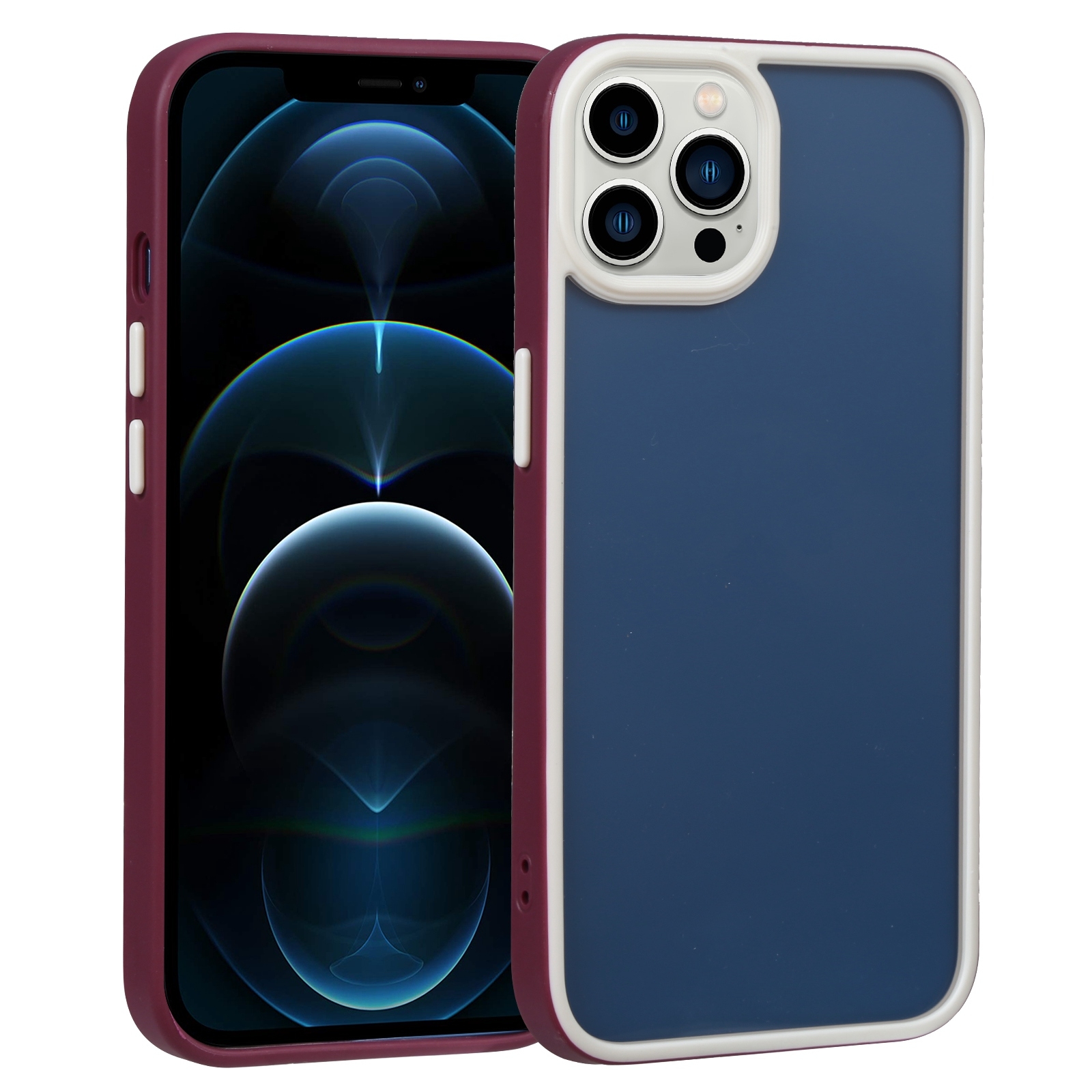 For iPhone 12 Pro Max Two-color Shield TPU + PC Phone Case(Wine Red) - Shopkiz.com
