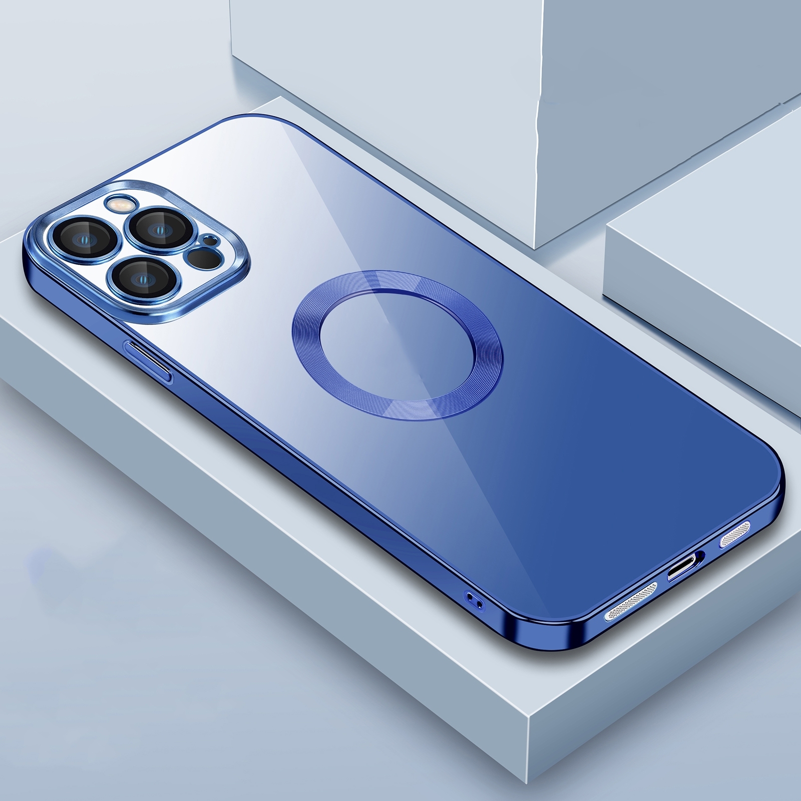 For iPhone 14 9D Plated Lens Film Clear Phone Case (Blue) - Shopkiz.com