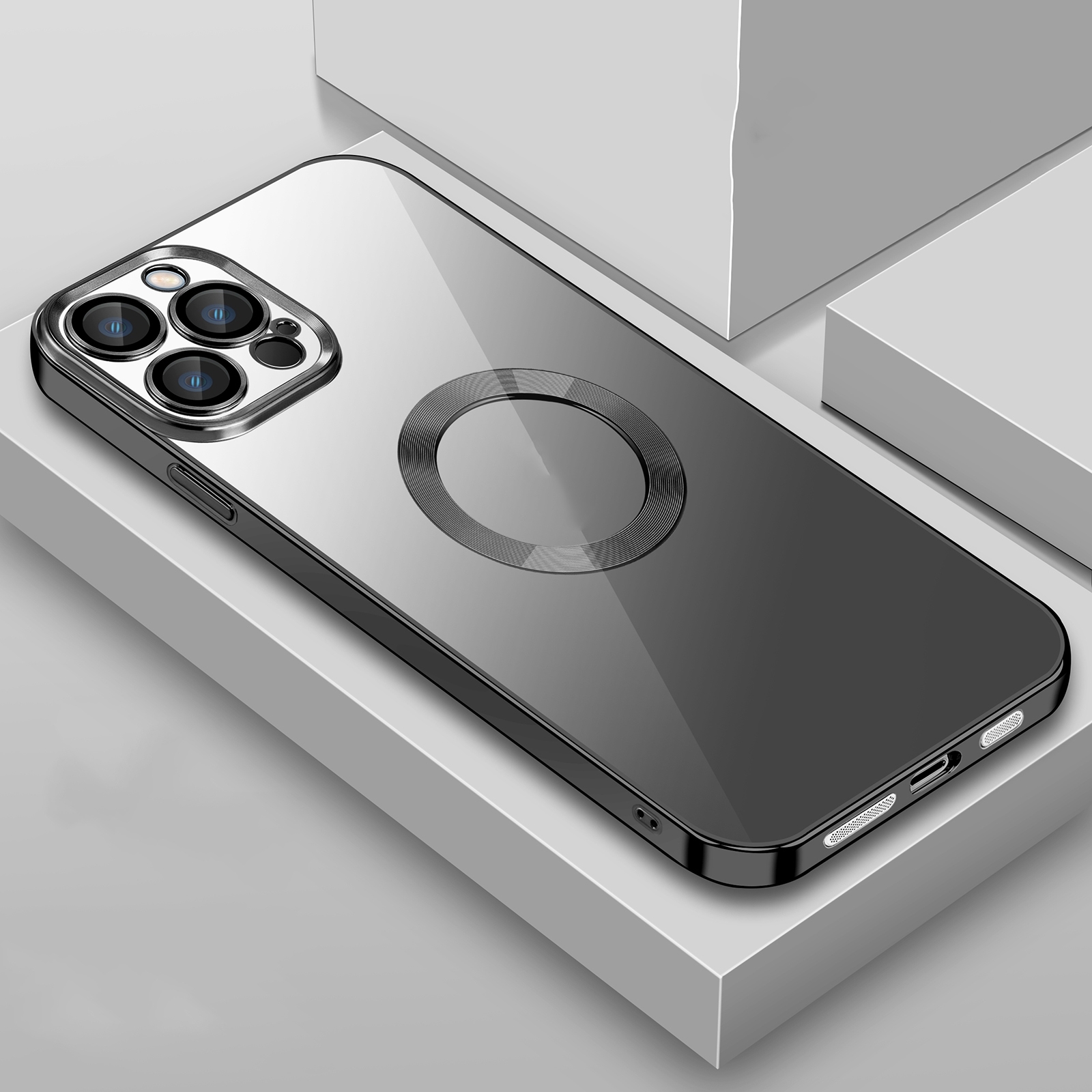 For iPhone 14 9D Plated Lens Film Clear Phone Case (Black) - Shopkiz.com