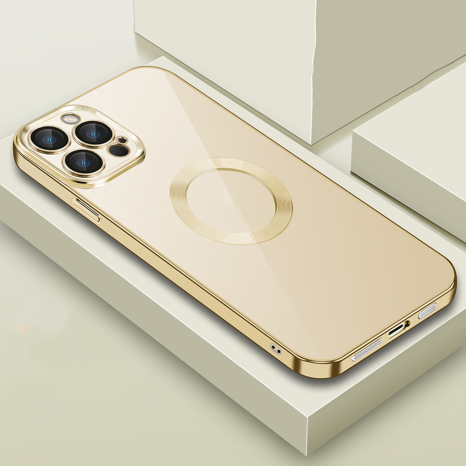 For iPhone 14 Plus 9D Plated Lens Film Clear Phone Case (Gold) - Shopkiz.com