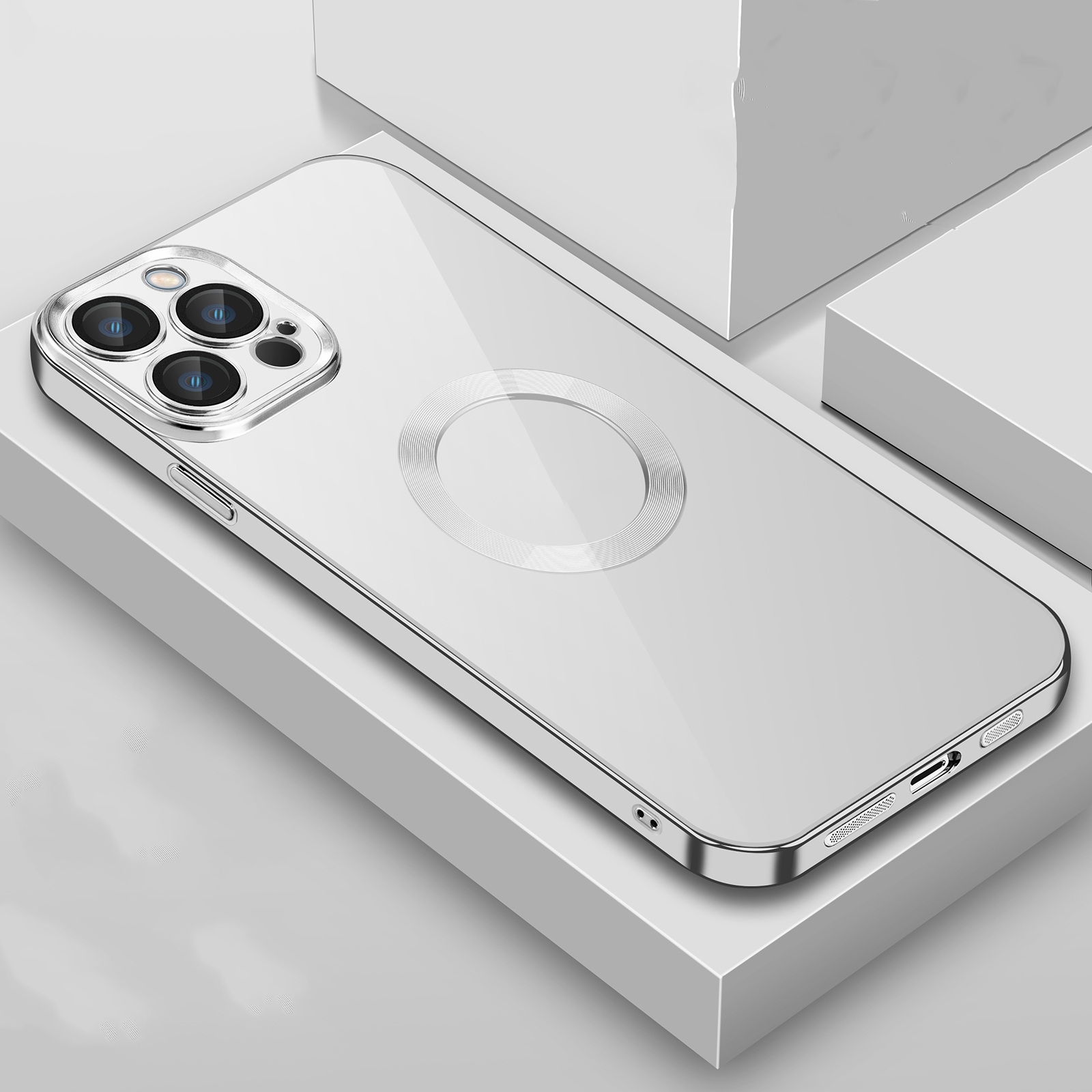 For iPhone 14 Pro 9D Plated Lens Film Clear Phone Case(Silver) - Shopkiz.com