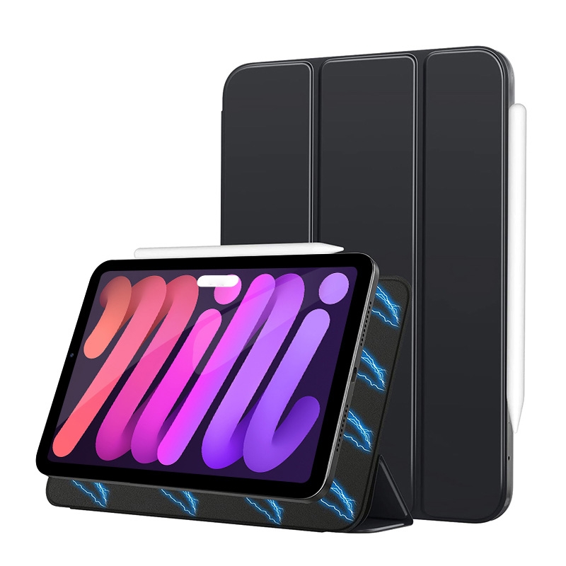 For iPad mini 6 / mini 2024 Double-sided Clip 3-fold Magnetic Smart Leather Tablet Case(Black) - Shopkiz.com