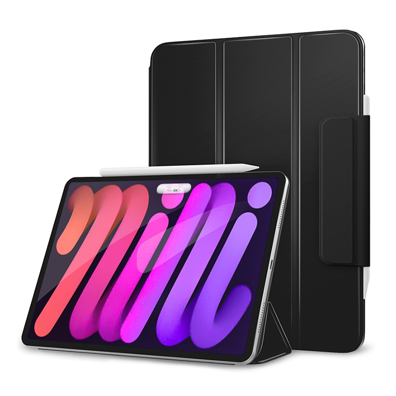 For iPad mini 6 / mini 2024 3-fold Double-sided Clip Buckle Magnetic Smart Tablet Case(Black) - Shopkiz.com