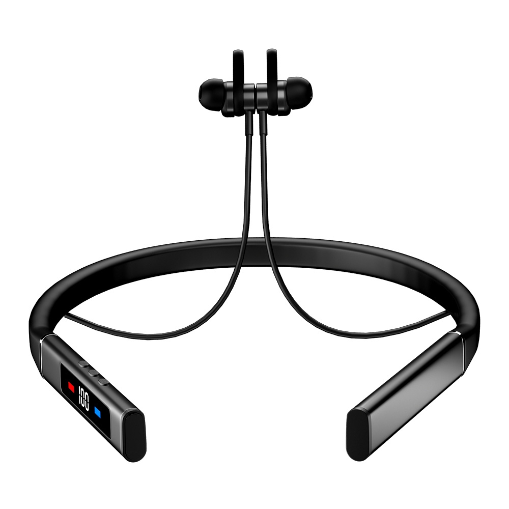 k18 Wireless Bluetooth Neck-mounted Magnetic Noise Cancelling Earphone with Digital Display Function(Silver) - Shopkiz.com