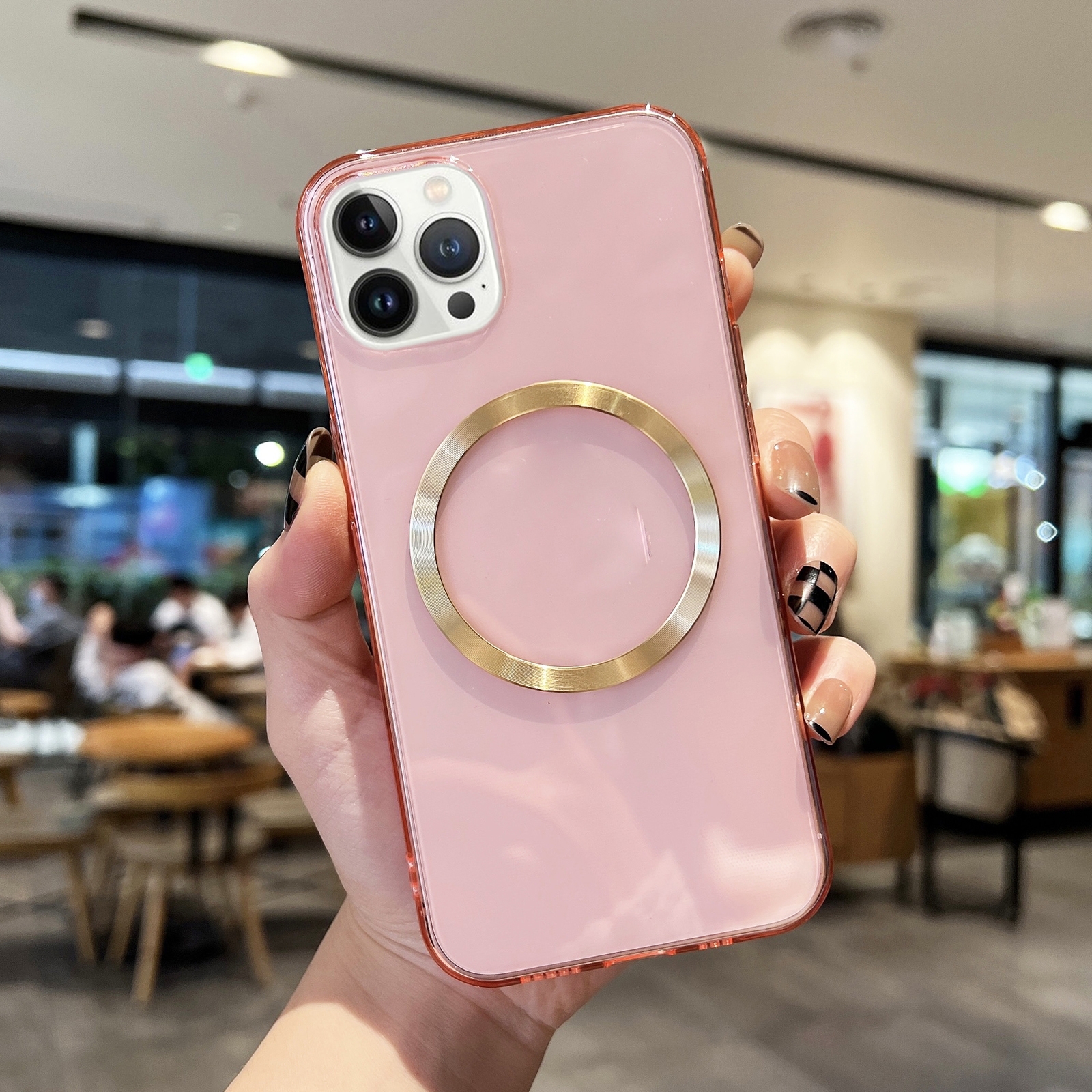 For iPhone 13 Pro CD Texture MagSafe TPU Phone Case (Transparent Pink) - Shopkiz.com