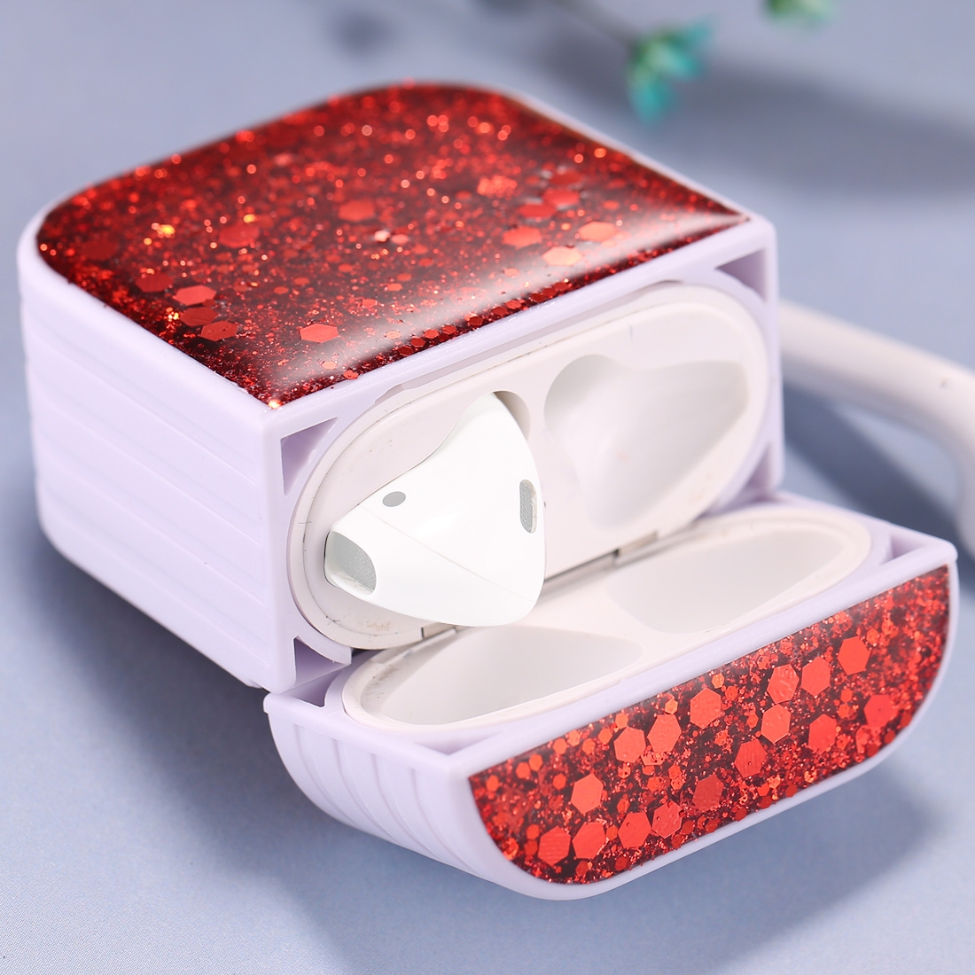 For AirPods 1 / 2 Glitter Sequins Wireless Earphone Protective Case(Red) - Shopkiz.com
