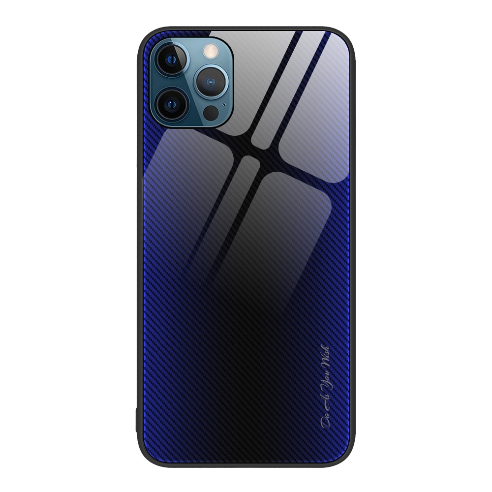 For iPhone 12 Pro Max Texture Gradient Glass TPU Phone Case(Dark Blue) - Shopkiz.com