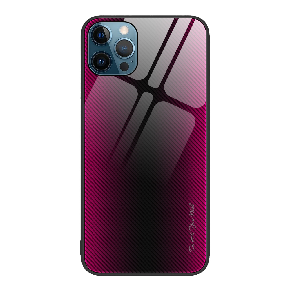 For iPhone 12 Pro Max Texture Gradient Glass TPU Phone Case(Rose Red) - Shopkiz.com