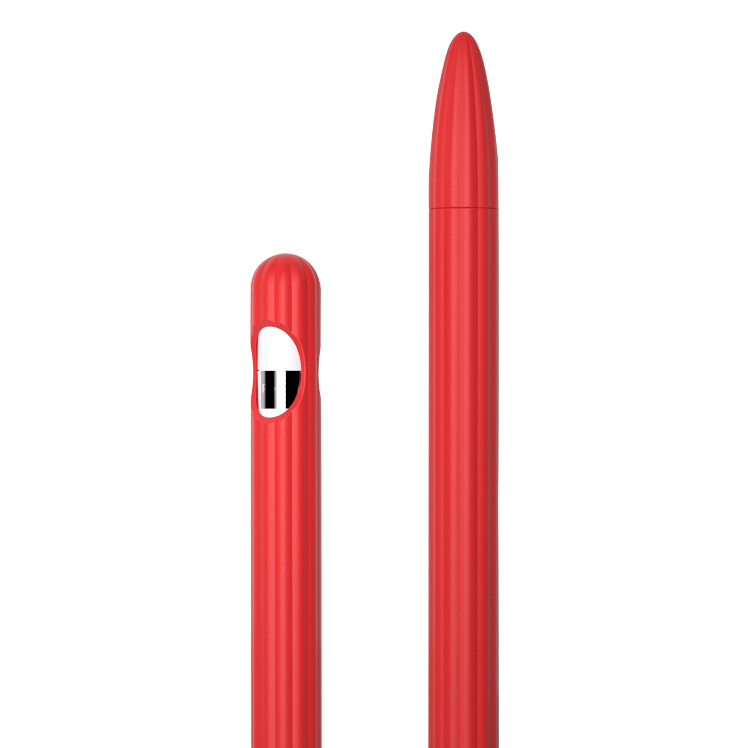 3 in 1 Striped Liquid Silicone Stylus Case with Two Tip Caps For Apple Pencil 2(Red) - Shopkiz.com