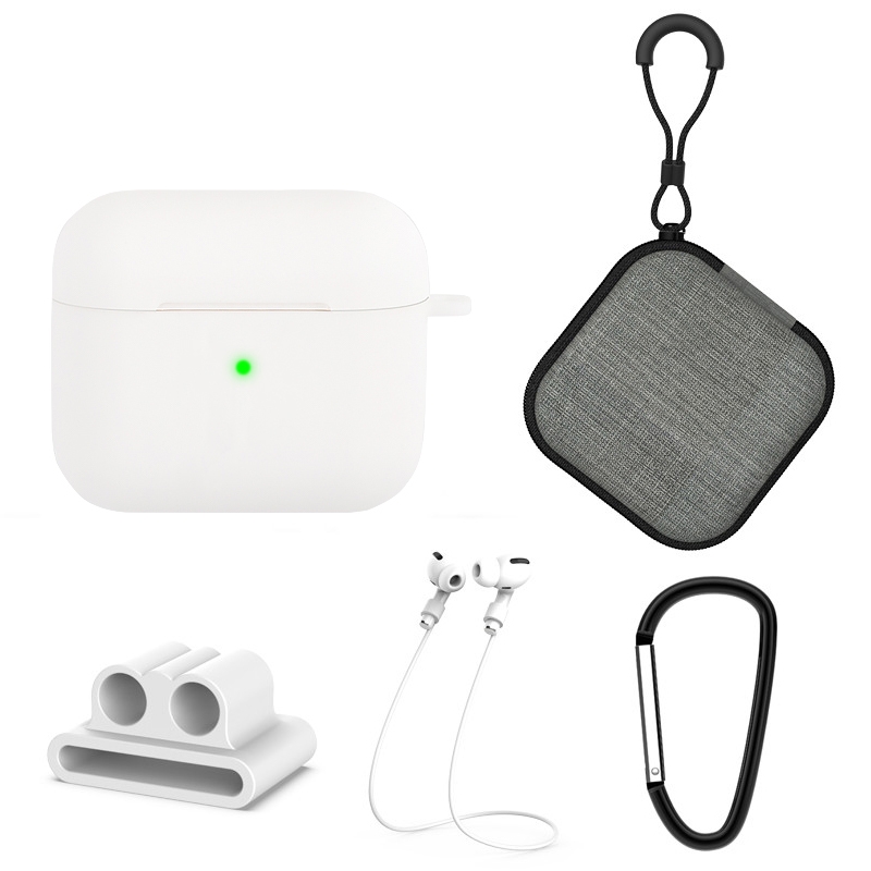 5 in 1 Silicone Earphone Protective Case + Earphone Bag + Earphones Buckle + Hook + Anti-lost Rope Set For AirPods 3(White) - Shopkiz.com