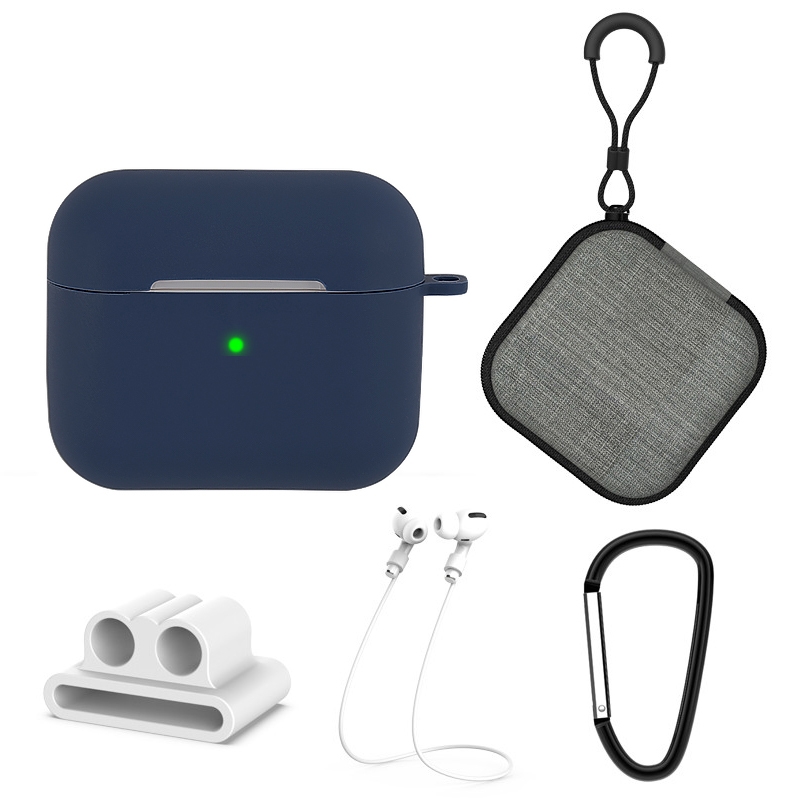5 in 1 Silicone Earphone Protective Case + Earphone Bag + Earphones Buckle + Hook + Anti-lost Rope Set For AirPods 3(Blue) - Shopkiz.com