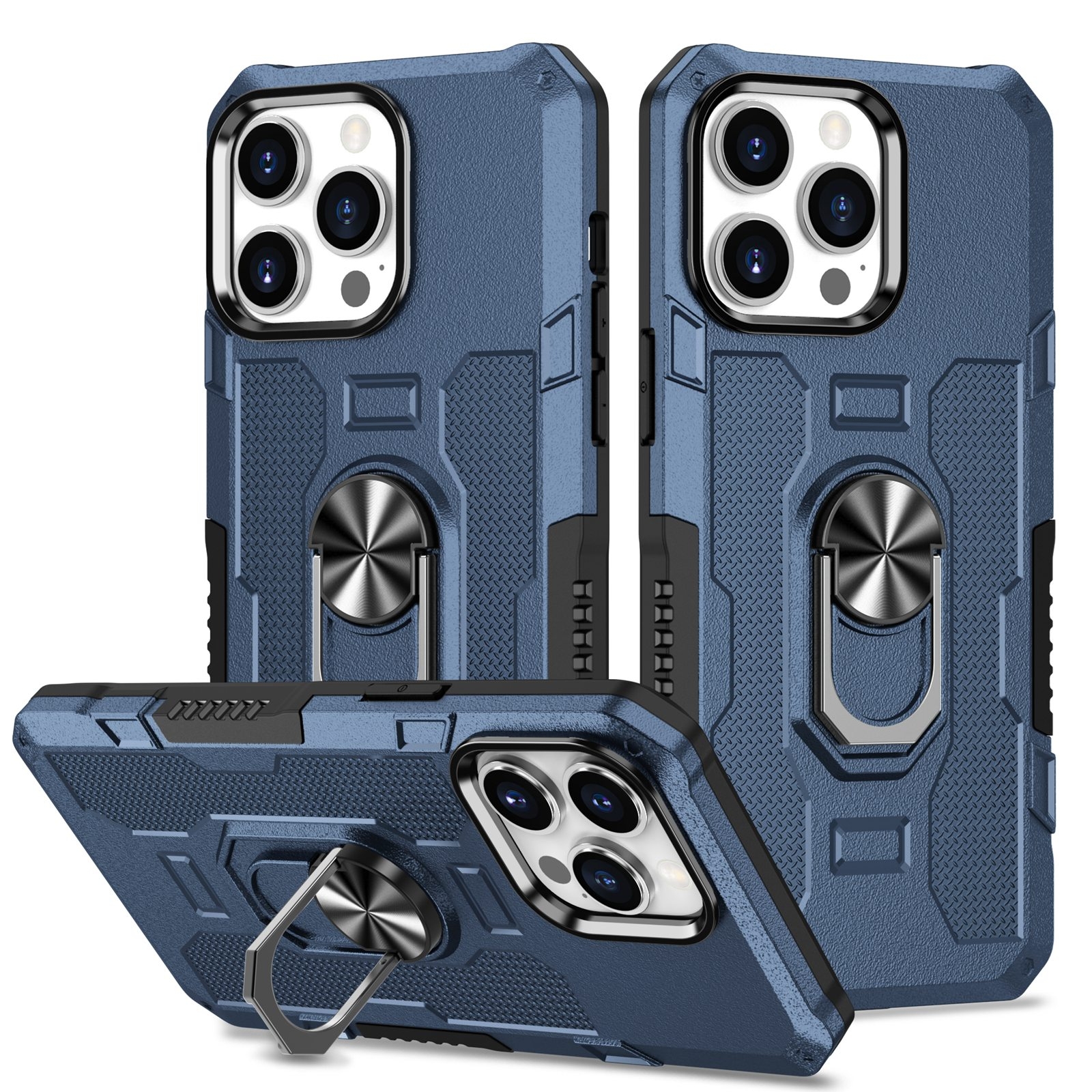 For iPhone 13 Pro Ring Holder Armor Hybrid Phone Case (Blue) - Shopkiz.com